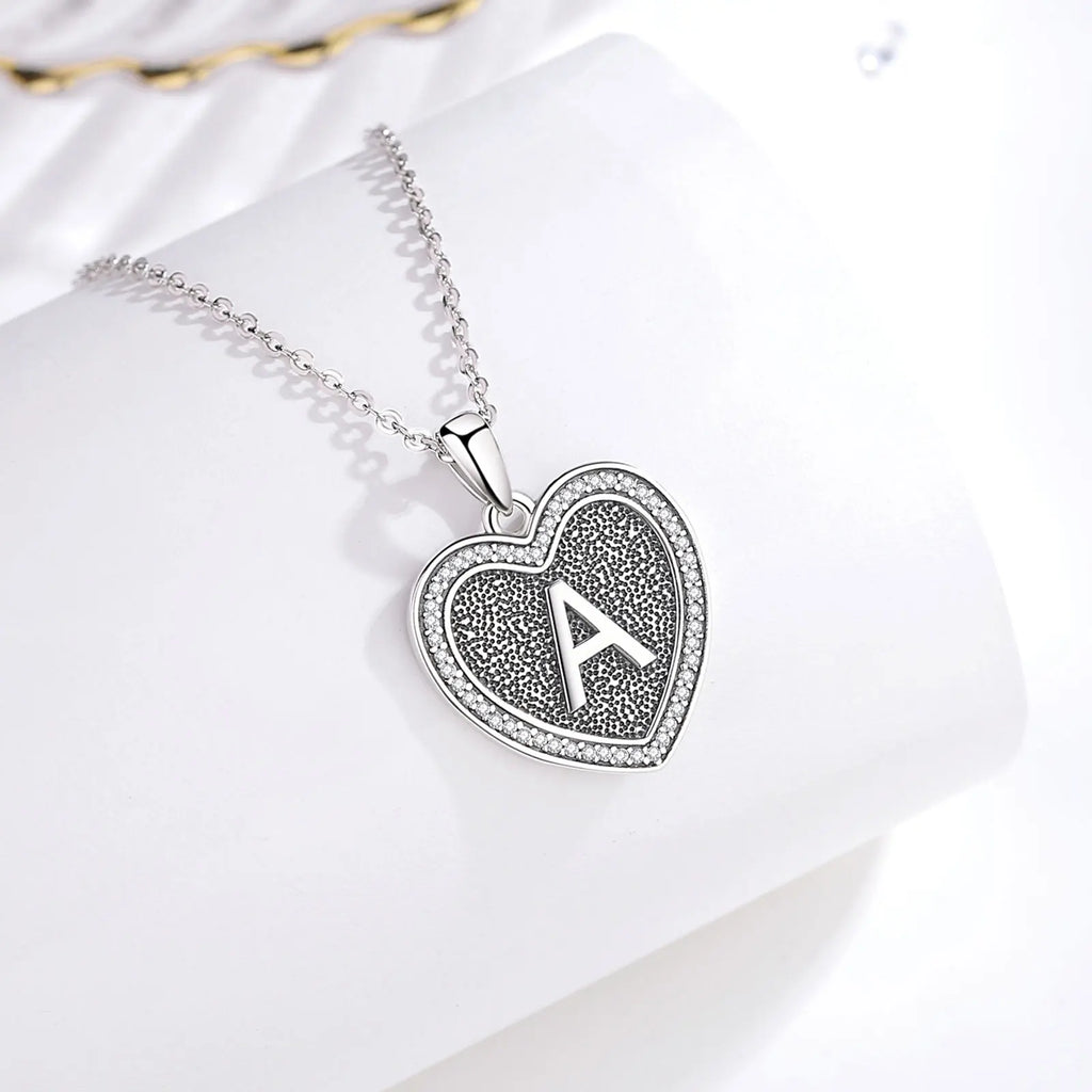 Eudora 925 Silver Vintage Initial Necklace Heart Letter A Zircon Pendant