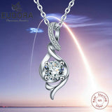 925 Silver Water Drop Pendant Necklace CZ Charm Choker