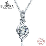 925 Silver Water Drop Pendant Necklace CZ Charm Choker