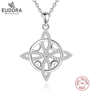 925 Silver Witch Celtic Knot Necklace Moon Wicca Amulet Pendant