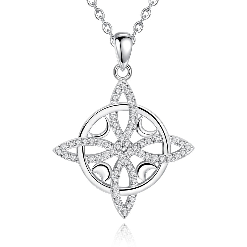 925 Silver Witch Celtic Knot Necklace Moon Wicca Amulet Pendant