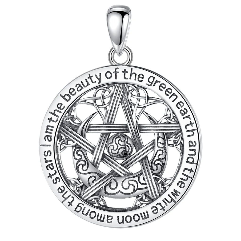 925 Silver Witch Knot Pentagram Necklace Triple Moon Goddess Witchcraft Pendant