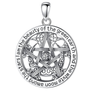 925 Silver Witch Knot Pentagram Necklace Triple Moon Goddess Witchcraft Pendant