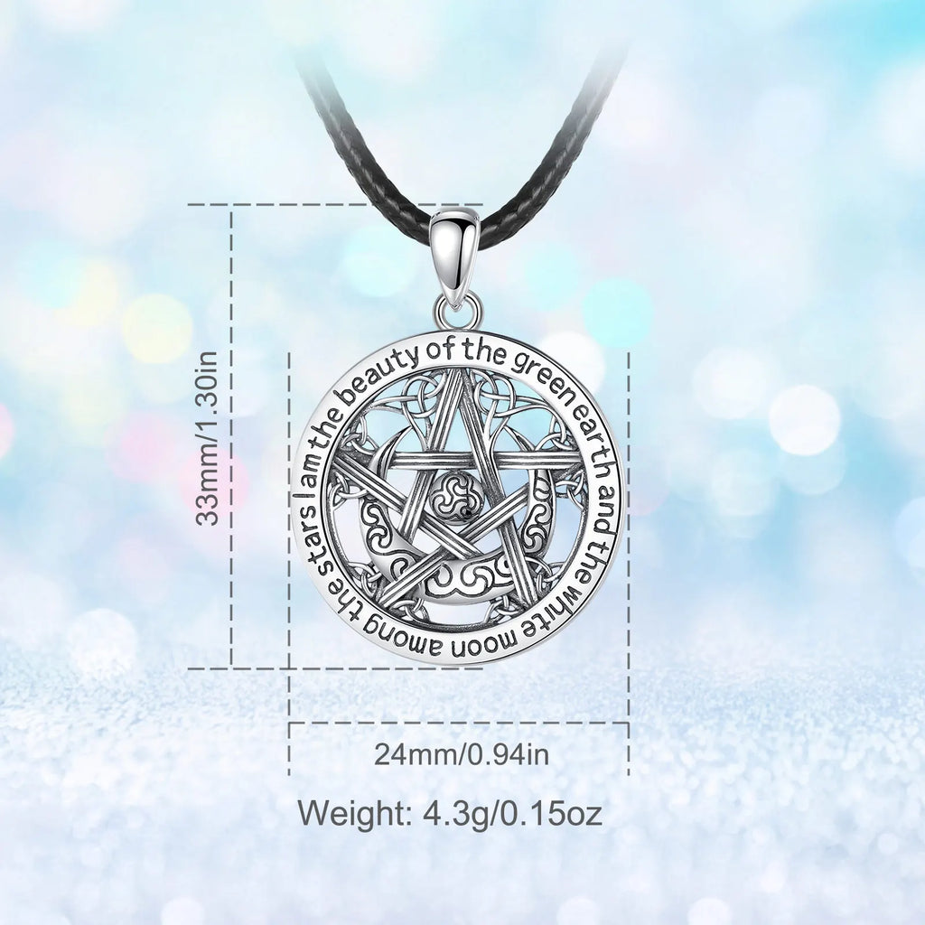 925 Silver Witch Knot Pentagram Necklace Triple Moon Goddess Witchcraft Pendant
