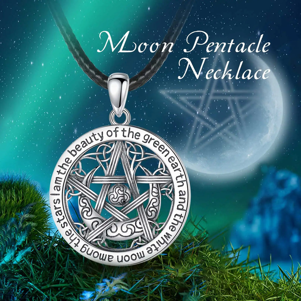 925 Silver Witch Knot Pentagram Necklace Triple Moon Goddess Witchcraft Pendant