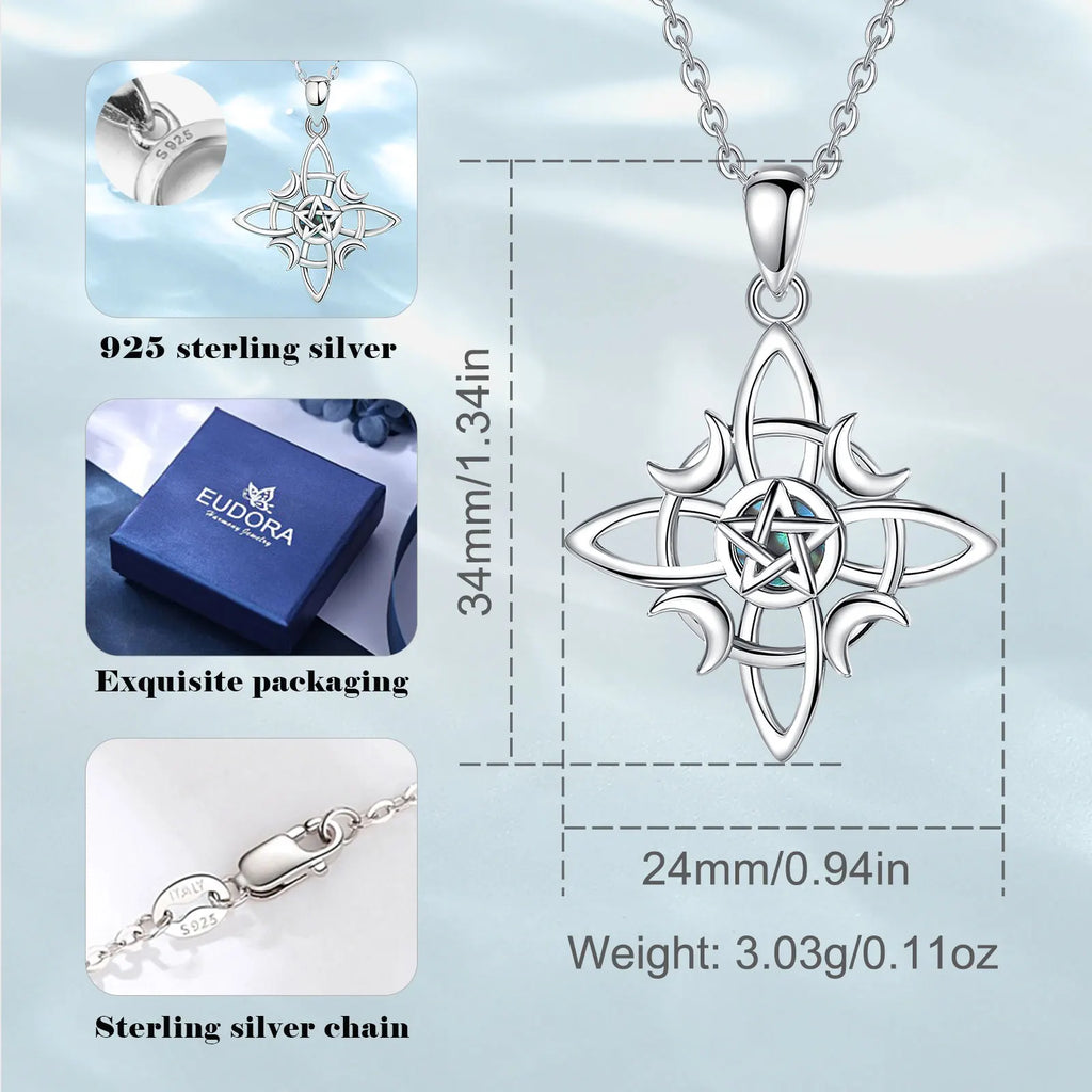925 Silver Witchcraft Celtic Knot Geometry Necklace Wicca Amulet Pendant