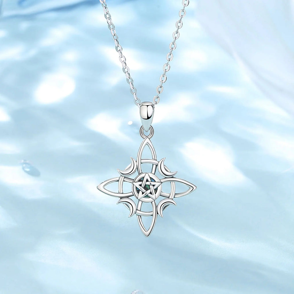 925 Silver Witchcraft Celtic Knot Geometry Necklace Wicca Amulet Pendant