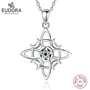 925 Silver Witchcraft Celtic Knot Geometry Necklace Wicca Amulet Pendant