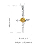 925 Silver Yellow Daisy Sunflower Cross Pendant Necklace Romantic Gift D566