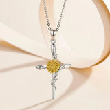 925 Silver Yellow Daisy Sunflower Cross Pendant Necklace Romantic Gift D566
