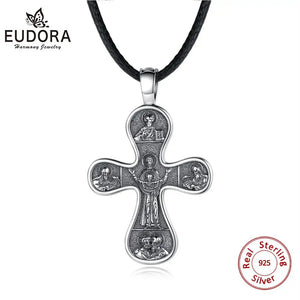 925 Silver Cross Necklace Orthodox Christianity Pendant