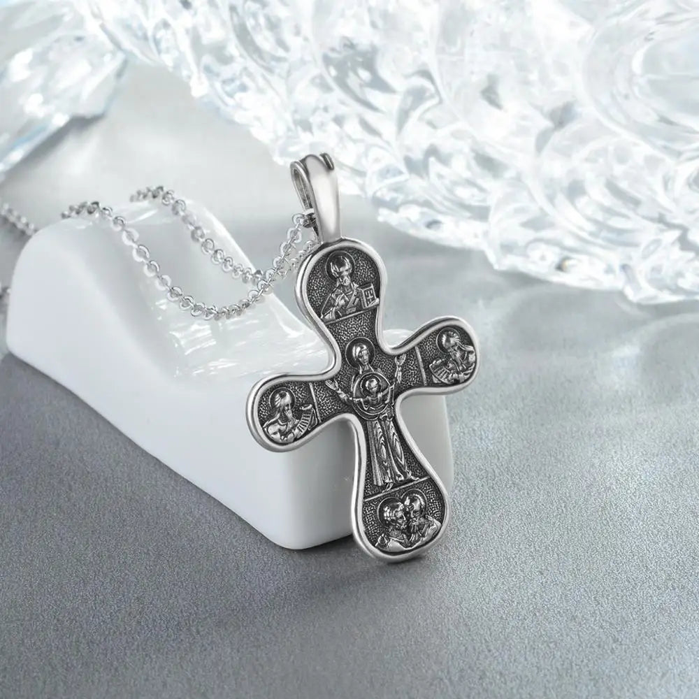 925 Silver Cross Necklace Orthodox Christianity Pendant
