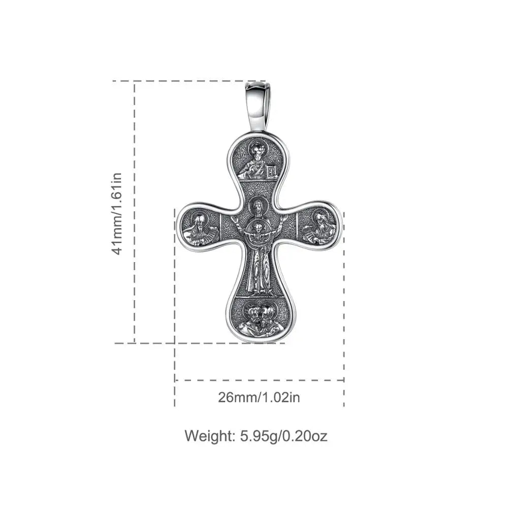 925 Silver Cross Necklace Orthodox Christianity Pendant
