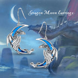 925 Sterling Silver Dragon Moon Earring for Women Gothic Animal Charm Jewelry