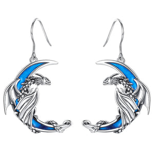 925 Sterling Silver Dragon Moon Earring for Women Gothic Animal Charm Jewelry