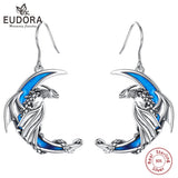 925 Sterling Silver Dragon Moon Earring for Women Gothic Animal Charm Jewelry