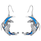 925 Sterling Silver Dragon Moon Earring for Women Gothic Animal Charm Jewelry