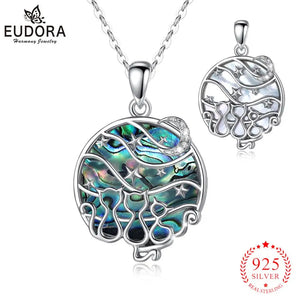 Eudora Silver Star Moon Cats Necklace Mother of Pearl Pendant