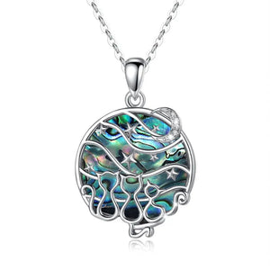 Eudora Silver Star Moon Cats Necklace Mother of Pearl Pendant
