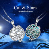 Eudora Silver Star Moon Cats Necklace Mother of Pearl Pendant