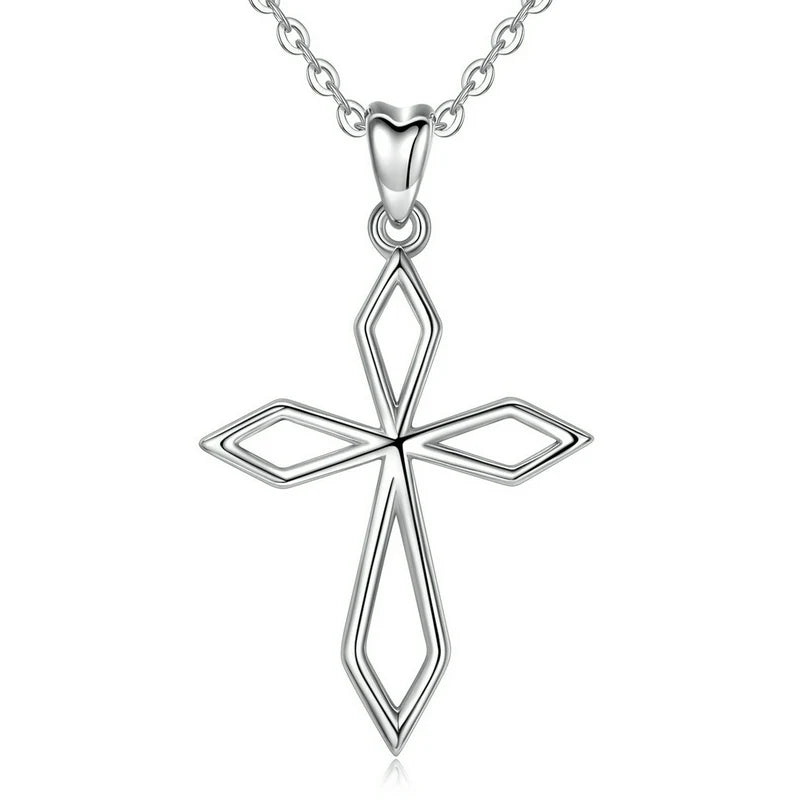 925 Silver Christian Cross Pendant Necklace Minimalism Jewelry
