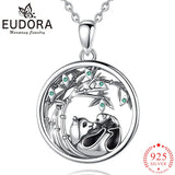 Eudora 925 Silver Panda Mother & Cub Pendant Necklace Bamboo Chain Jewelry