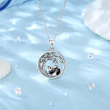Eudora 925 Silver Panda Mother & Cub Pendant Necklace Bamboo Chain Jewelry