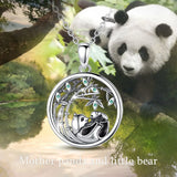 Eudora 925 Silver Panda Mother & Cub Pendant Necklace Bamboo Chain Jewelry