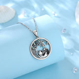Eudora 925 Silver Panda Mother & Cub Pendant Necklace Bamboo Chain Jewelry