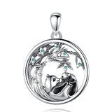 Eudora 925 Silver Panda Mother & Cub Pendant Necklace Bamboo Chain Jewelry