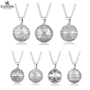 Copper Harmony Ball Pendant Necklace with Carved Flower Star Heart Design
