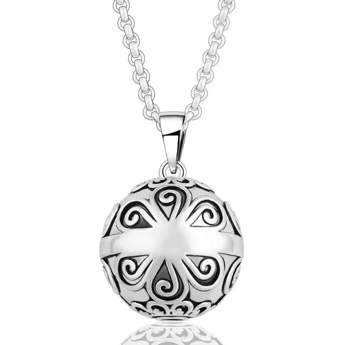 Copper Harmony Ball Pendant Necklace with Carved Flower Star Heart Design