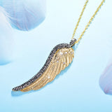 Angel Caller Wing Pendant Necklace Crystal Golden Charms 30 Inch Jewelry Gift