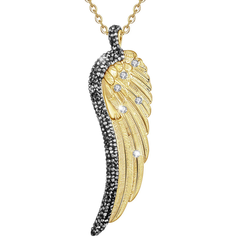 Angel Caller Wing Pendant Necklace Crystal Golden Charms 30 Inch Jewelry Gift