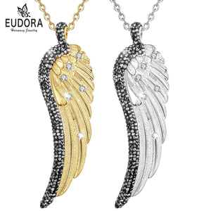 Angel Caller Wing Pendant Necklace Crystal Golden Charms 30 Inch Jewelry Gift