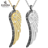 Angel Caller Wing Pendant Necklace Crystal Golden Charms 30 Inch Jewelry Gift