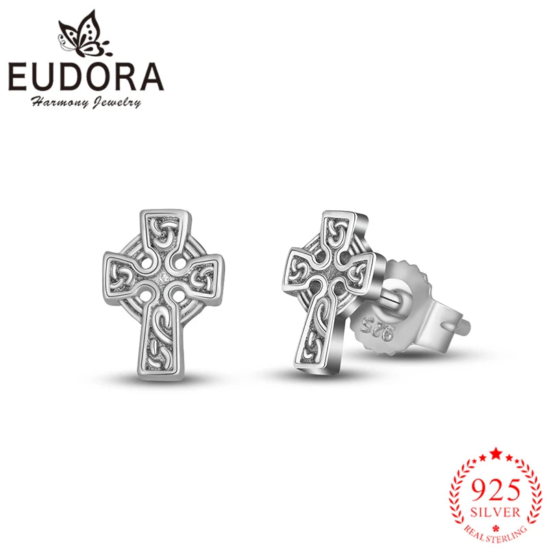 Eudora Celtics Cross Stud Earrings 925 Sterling Silver Romantic Gift Jewelry