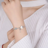 925 Sterling Silver CZ Peach Blossom Flower Bead Bracelet Charm DIY Jewelry