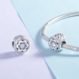 925 Sterling Silver CZ Peach Blossom Flower Bead Bracelet Charm DIY Jewelry