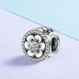 925 Sterling Silver CZ Peach Blossom Flower Bead Bracelet Charm DIY Jewelry