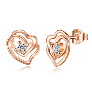 Eudora Double Heart 925 Silver Stud Earrings Zircon Jewelry