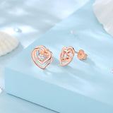 Eudora Double Heart 925 Silver Stud Earrings Zircon Jewelry