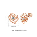 Eudora Double Heart 925 Silver Stud Earrings Zircon Jewelry