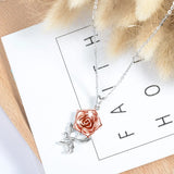 Eudora 925 Silver Rose Flower Necklace Pendant Jewelry