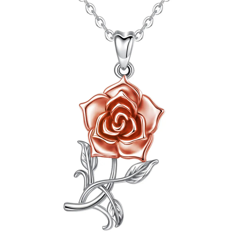Eudora 925 Silver Rose Flower Necklace Pendant Jewelry