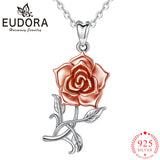 Eudora 925 Silver Rose Flower Necklace Pendant Jewelry
