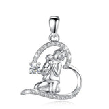925 Silver Angel Girl Hug Dog Pendant Heart Crystal CZ Necklace