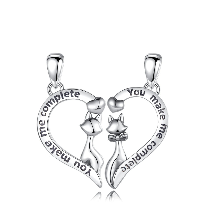 Eudora 925 Silver Cat Heart Necklace Set