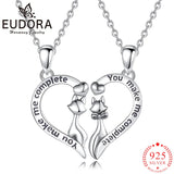 Eudora 925 Silver Cat Heart Necklace Set