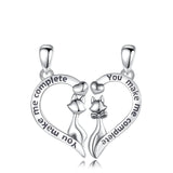 Eudora 925 Silver Cat Heart Necklace Set